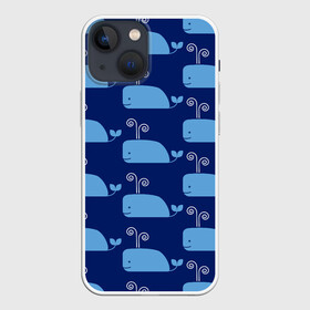 Чехол для iPhone 13 mini с принтом Киты в Курске,  |  | whale | белый кит | кит | киты | морские | паттерн | синий кит