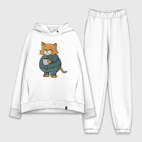 Женский костюм хлопок Oversize с принтом Сонный Кот в Курске,  |  | animal | cat | cute | kitty | meow | друг | животные | киска | китти | кот | котенок | котик | котэ | кошечка | кошка | лев | леопард | милый | мур | мяу | пантера | питомец | рысь | тигр