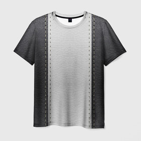 Мужская футболка 3D с принтом Черно белая кожа в Курске, 100% полиэфир | прямой крой, круглый вырез горловины, длина до линии бедер | Тематика изображения на принте: leather | кожа | полосы | пэчворк | черно белый