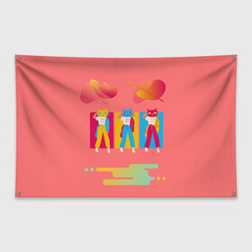Флаг-баннер с принтом КОШКИ ТАНЦЫ в Курске, 100% полиэстер | размер 67 х 109 см, плотность ткани — 95 г/м2; по краям флага есть четыре люверса для крепления | вдохновение | вечеринка | дискотека | животные | радость | танец