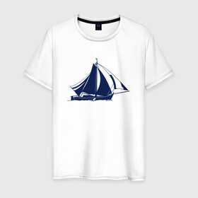 Мужская футболка хлопок с принтом Корабль в Курске, 100% хлопок | прямой крой, круглый вырез горловины, длина до линии бедер, слегка спущенное плечо. | sailboat | кораблик | корабль | лодка | парус | парусная лодка | тату | татуировка