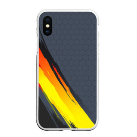 Чехол для iPhone XS Max матовый с принтом Gray Yellow Style в Курске, Силикон | Область печати: задняя сторона чехла, без боковых панелей | Тематика изображения на принте: 3d | 3д | sport | абстракция | линии | паттерн | соты | спортивный стиль | текстуры