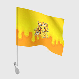 Флаг для автомобиля с принтом Пикачу и корги в Курске, 100% полиэстер | Размер: 30*21 см | anime | picachu | pikachu | аниме | милый | пика | пикачу | покебол | покемон