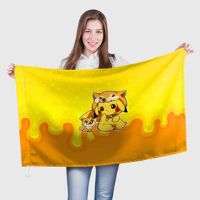 Флаг 3D с принтом Пикачу и корги в Курске, 100% полиэстер | плотность ткани — 95 г/м2, размер — 67 х 109 см. Принт наносится с одной стороны | anime | picachu | pikachu | аниме | милый | пика | пикачу | покебол | покемон