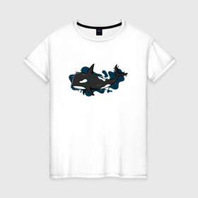 Женская футболка хлопок с принтом Косатка в Курске, 100% хлопок | прямой крой, круглый вырез горловины, длина до линии бедер, слегка спущенное плечо | whale | кит | косатка | косатки | море | морские