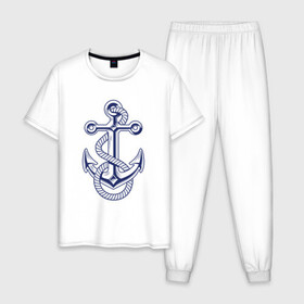 Мужская пижама хлопок с принтом Якорь в Курске, 100% хлопок | брюки и футболка прямого кроя, без карманов, на брюках мягкая резинка на поясе и по низу штанин
 | anchor | корабль | море | океан | шварт | якори | якорь
