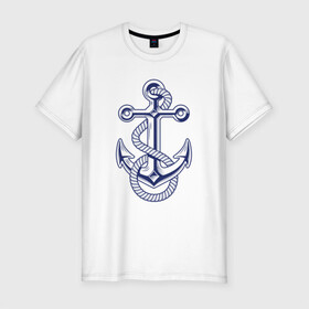 Мужская футболка хлопок Slim с принтом Якорь в Курске, 92% хлопок, 8% лайкра | приталенный силуэт, круглый вырез ворота, длина до линии бедра, короткий рукав | anchor | корабль | море | океан | шварт | якори | якорь