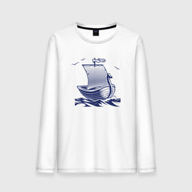 Мужской лонгслив хлопок с принтом Парусная лодка в Курске, 100% хлопок |  | sailboat | викинги | кораблик | корабль | лодка | парус | парусная лодка | тату | татуировка