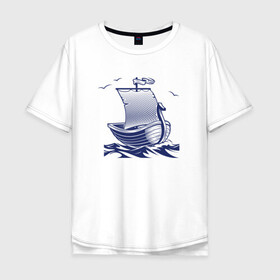 Мужская футболка хлопок Oversize с принтом Парусная лодка в Курске, 100% хлопок | свободный крой, круглый ворот, “спинка” длиннее передней части | sailboat | викинги | кораблик | корабль | лодка | парус | парусная лодка | тату | татуировка
