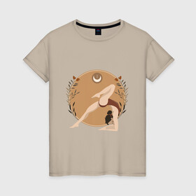 Женская футболка хлопок с принтом Yoga в Курске, 100% хлопок | прямой крой, круглый вырез горловины, длина до линии бедер, слегка спущенное плечо | девушка | йога | купальник | спорт | цветы