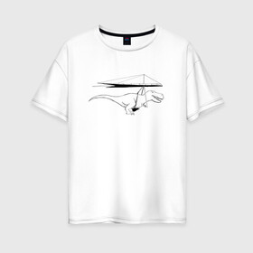 Женская футболка хлопок Oversize с принтом Тирекс динозавр на дельтаплане в Курске, 100% хлопок | свободный крой, круглый ворот, спущенный рукав, длина до линии бедер
 | Тематика изображения на принте: t rex | дельтаплан | динозавр | полет | тирекс