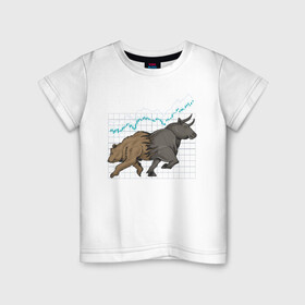 Детская футболка хлопок с принтом Бык или Медведь в Курске, 100% хлопок | круглый вырез горловины, полуприлегающий силуэт, длина до линии бедер | bulls | акции | банк | бык | инвестиции | медведь | тинькофф