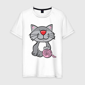 Мужская футболка хлопок с принтом Smiling Cat в Курске, 100% хлопок | прямой крой, круглый вырез горловины, длина до линии бедер, слегка спущенное плечо. | animal | cat | cute | kitty | meow | друг | животные | киска | китти | кот | котенок | котик | котэ | кошечка | кошка | милый | мур | мяу | питомец