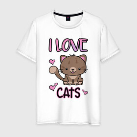 Мужская футболка хлопок с принтом I Love Cats в Курске, 100% хлопок | прямой крой, круглый вырез горловины, длина до линии бедер, слегка спущенное плечо. | animal | cat | cute | kitty | love | meow любовь | друг | животные | киска | китти | кот | котенок | котик | котэ | кошечка | кошка | милый | мур | мяу | питомец