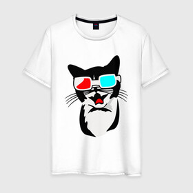 Мужская футболка хлопок с принтом 3D Cat в Курске, 100% хлопок | прямой крой, круглый вырез горловины, длина до линии бедер, слегка спущенное плечо. | animal | cat | cute | kitty | meow | друг | животные | киска | китти | кот | котенок | котик | котэ | кошечка | кошка | милый | мур | мяу | питомец