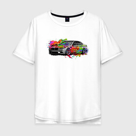 Мужская футболка хлопок Oversize с принтом автомобиль бмв в Курске, 100% хлопок | свободный крой, круглый ворот, “спинка” длиннее передней части | авто | автомобиль | арт | краски | машина | тачка