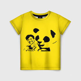 Детская футболка 3D с принтом Панда в Курске, 100% гипоаллергенный полиэфир | прямой крой, круглый вырез горловины, длина до линии бедер, чуть спущенное плечо, ткань немного тянется | добрый | забавный | китай | медведь | пушистый | черно белый