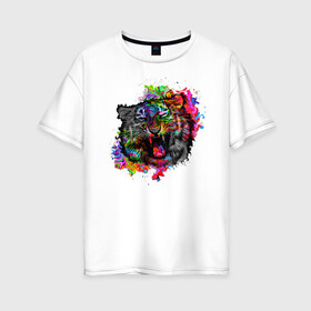 Женская футболка хлопок Oversize с принтом оскал тигра в Курске, 100% хлопок | свободный крой, круглый ворот, спущенный рукав, длина до линии бедер
 | животные | зубы | котята | краски | оскал | тигр | цвет