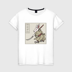 Женская футболка хлопок с принтом Кролик Самурай Rabbit Samurai в Курске, 100% хлопок | прямой крой, круглый вырез горловины, длина до линии бедер, слегка спущенное плечо | art | cyberpunk samurai | ninja | oni | rdsmry | ronin | samurai | shogun | ukiyo e | арт | живопись | животные | заяц | киберпанк самурай | мерч | прикол | путь воина | путь самурая | ронин | сёгун | токио | укиё э | фреска | харакири