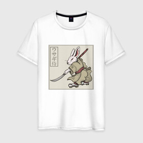 Мужская футболка хлопок с принтом Кролик Самурай Rabbit Samurai в Курске, 100% хлопок | прямой крой, круглый вырез горловины, длина до линии бедер, слегка спущенное плечо. | art | cyberpunk samurai | ninja | oni | rdsmry | ronin | samurai | shogun | ukiyo e | арт | живопись | животные | заяц | киберпанк самурай | мерч | прикол | путь воина | путь самурая | ронин | сёгун | токио | укиё э | фреска | харакири