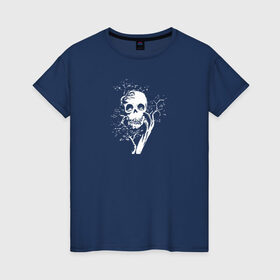 Женская футболка хлопок с принтом Дерево и череп в Курске, 100% хлопок | прямой крой, круглый вырез горловины, длина до линии бедер, слегка спущенное плечо | skull | дерево и череп | кости | листья | природа | скелет | страшный