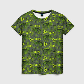 Женская футболка 3D с принтом Динозавры T-rex в Курске, 100% полиэфир ( синтетическое хлопкоподобное полотно) | прямой крой, круглый вырез горловины, длина до линии бедер | t rex | абстракция | динозавры | паттерн | текстуры | тирекс