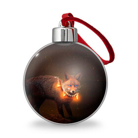 Ёлочный шар с принтом Лисица с гирляндой в Курске, Пластик | Диаметр: 77 мм | fox | foxy | животное | звери | лиса | лисенок | лисичка | милая | рыжая | фокс