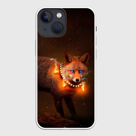 Чехол для iPhone 13 mini с принтом Лисица с гирляндой в Курске,  |  | Тематика изображения на принте: fox | foxy | животное | звери | лиса | лисенок | лисичка | милая | рыжая | фокс