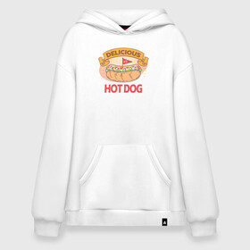 Худи SuperOversize хлопок с принтом Delicious Hot Dog в Курске, 70% хлопок, 30% полиэстер, мягкий начес внутри | карман-кенгуру, эластичная резинка на манжетах и по нижней кромке, двухслойный капюшон
 | burgers | delicious | hot dog | вредная еда | еда