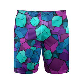 Мужские шорты спортивные с принтом СИРЕНЕВЫЕ КУБЫ в Курске,  |  | blue | cube | geometry | геометрия | квадраты | кубики | кубы | паттерн | синий | сиреневый | текстуры | фиолетовый