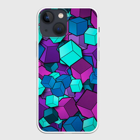 Чехол для iPhone 13 mini с принтом СИРЕНЕВЫЕ КУБЫ в Курске,  |  | blue | cube | geometry | геометрия | квадраты | кубики | кубы | паттерн | синий | сиреневый | текстуры | фиолетовый