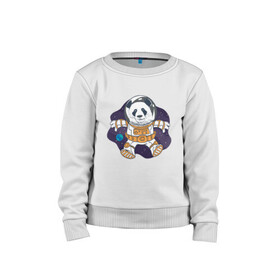 Детский свитшот хлопок с принтом Милая Космическая Панда в Курске, 100% хлопок | круглый вырез горловины, эластичные манжеты, пояс и воротник | Тематика изображения на принте: animals | astronaut | cosmonaut | cute panda | earth | helmet | kawaii | panda | pet | pets | space | space panda | астронавт | в космосе | в шлеме | детский рисунок | животные | звёзды | земля | космонавт | космос | медведь | медвежонок