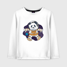 Детский лонгслив хлопок с принтом Милая Космическая Панда в Курске, 100% хлопок | круглый вырез горловины, полуприлегающий силуэт, длина до линии бедер | Тематика изображения на принте: animals | astronaut | cosmonaut | cute panda | earth | helmet | kawaii | panda | pet | pets | space | space panda | астронавт | в космосе | в шлеме | детский рисунок | животные | звёзды | земля | космонавт | космос | медведь | медвежонок