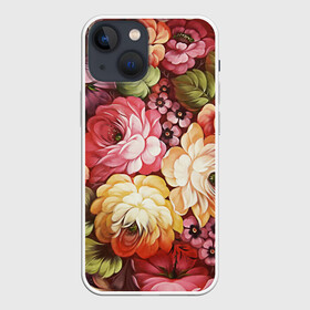 Чехол для iPhone 13 mini с принтом Цветы на красном фоне в Курске,  |  | декоративная роспись | живопись | жостово | жостовская роспись | розы | цветы