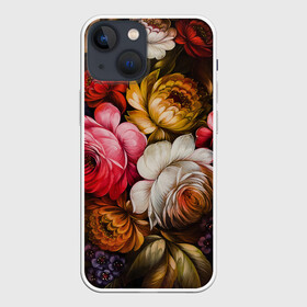 Чехол для iPhone 13 mini с принтом Цветы на черном фоне в Курске,  |  | декоративная роспись | живопись | жостово | жостовская роспись | розы | цветы