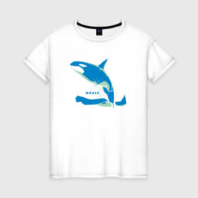 Женская футболка хлопок с принтом Кит Косатка голубая в Курске, 100% хлопок | прямой крой, круглый вырез горловины, длина до линии бедер, слегка спущенное плечо | whale | кит | косатка | косатки | море | морские