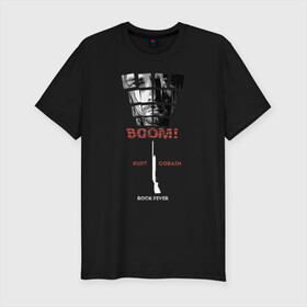Мужская футболка хлопок Slim с принтом Курт Кобейн для тёмного в Курске, 92% хлопок, 8% лайкра | приталенный силуэт, круглый вырез ворота, длина до линии бедра, короткий рукав | gun | kurt cobain | music | nirvana | курт кобейн | музыка | нирвана | рок | ружьё