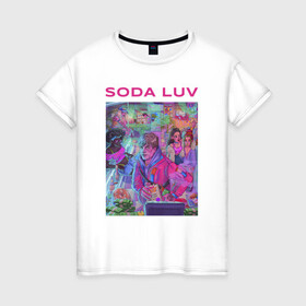 Женская футболка хлопок с принтом SODA LUV в Курске, 100% хлопок | прямой крой, круглый вырез горловины, длина до линии бедер, слегка спущенное плечо | luv | melon | music | soda | sodaluv | бигасс | коми | лав | лого | лув | мелон | сода