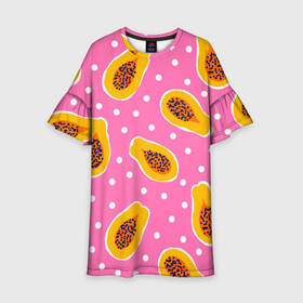 Детское платье 3D с принтом Папайя на розовом в Курске, 100% полиэстер | прямой силуэт, чуть расширенный к низу. Круглая горловина, на рукавах — воланы | papaya | морская | папайя | паттерн | с папаем | фрукт