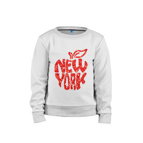 Детский свитшот хлопок с принтом NEW YORK в Курске, 100% хлопок | круглый вырез горловины, эластичные манжеты, пояс и воротник | big apple | city | new york | red | tourist | usa | большое яблоко | город | надпись | нью йорк | сша | текст | туризм