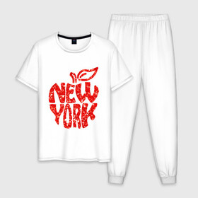 Мужская пижама хлопок с принтом NEW YORK в Курске, 100% хлопок | брюки и футболка прямого кроя, без карманов, на брюках мягкая резинка на поясе и по низу штанин
 | big apple | city | new york | red | tourist | usa | большое яблоко | город | надпись | нью йорк | сша | текст | туризм