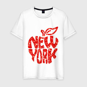 Мужская футболка хлопок с принтом NEW YORK в Курске, 100% хлопок | прямой крой, круглый вырез горловины, длина до линии бедер, слегка спущенное плечо. | big apple | city | new york | red | tourist | usa | большое яблоко | город | надпись | нью йорк | сша | текст | туризм