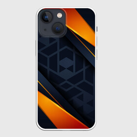 Чехол для iPhone 13 mini с принтом BLACK ORANGE в Курске,  |  | Тематика изображения на принте: 3d | 3д | sport | абстракция | линии | паттерн | соты | спортивный стиль | текстуры