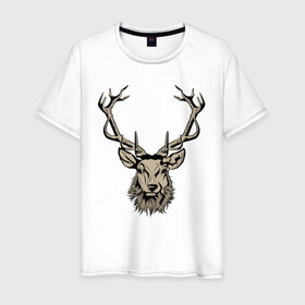 Мужская футболка хлопок с принтом Редкий олень в Курске, 100% хлопок | прямой крой, круглый вырез горловины, длина до линии бедер, слегка спущенное плечо. | deer | дикая природа | животные | звери | олень