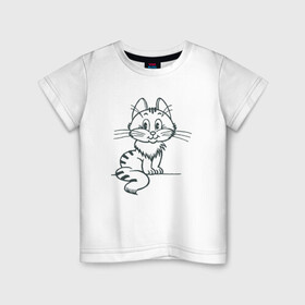 Детская футболка хлопок с принтом Косьма в Курске, 100% хлопок | круглый вырез горловины, полуприлегающий силуэт, длина до линии бедер | animal | cat | cute | kitty | meow | друг | животные | киска | китти | кот | котенок | котик | котэ | кошечка | кошка | милый | мур | мяу | питомец