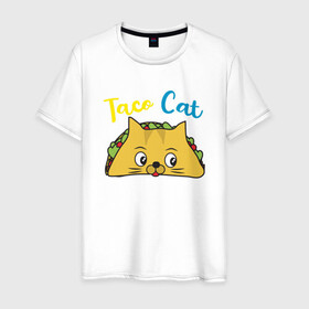 Мужская футболка хлопок с принтом Taco Cat в Курске, 100% хлопок | прямой крой, круглый вырез горловины, длина до линии бедер, слегка спущенное плечо. | animal | cat | cute | kitty | meow | taco | друг | животные | киска | китти | кот | котенок | котик | котэ | кошечка | кошка | милый | мур | мяу | питомец | тако