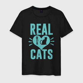Мужская футболка хлопок с принтом Real Cats в Курске, 100% хлопок | прямой крой, круглый вырез горловины, длина до линии бедер, слегка спущенное плечо. | animal | cat | cute | kitty | meow | друг | животные | киска | китти | кот | котенок | котик | котэ | кошечка | кошка | милый | мур | мяу | питомец