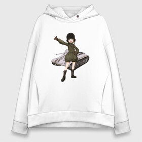 Женское худи Oversize хлопок с принтом Катюша (Girls und Panzer) в Курске, френч-терри — 70% хлопок, 30% полиэстер. Мягкий теплый начес внутри —100% хлопок | боковые карманы, эластичные манжеты и нижняя кромка, капюшон на магнитной кнопке | girls und panzer | katyusha | аниме | девушки и танки | катюша | танк