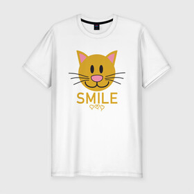 Мужская футболка хлопок Slim с принтом Smile Cat в Курске, 92% хлопок, 8% лайкра | приталенный силуэт, круглый вырез ворота, длина до линии бедра, короткий рукав | animal | cat | cute | kitty | meow | smile | друг | животные | киска | китти | кот | котенок | котик | котэ | кошечка | кошка | милый | мур | мяу | питомец