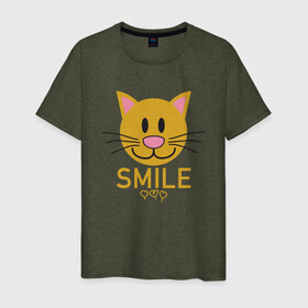 Мужская футболка хлопок с принтом Smile Cat в Курске, 100% хлопок | прямой крой, круглый вырез горловины, длина до линии бедер, слегка спущенное плечо. | animal | cat | cute | kitty | meow | smile | друг | животные | киска | китти | кот | котенок | котик | котэ | кошечка | кошка | милый | мур | мяу | питомец